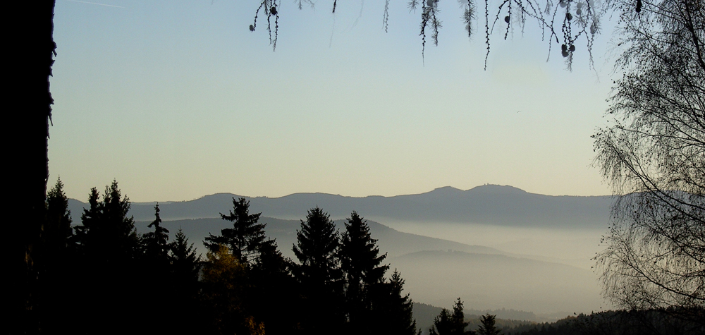 53 nebel im tal - sonne auf den gipfeln vom arber ueber enzian zur heugstatt - von oberboxberg fotografiert - bm